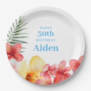 Hawaiian Floral Birthday Paper Plates