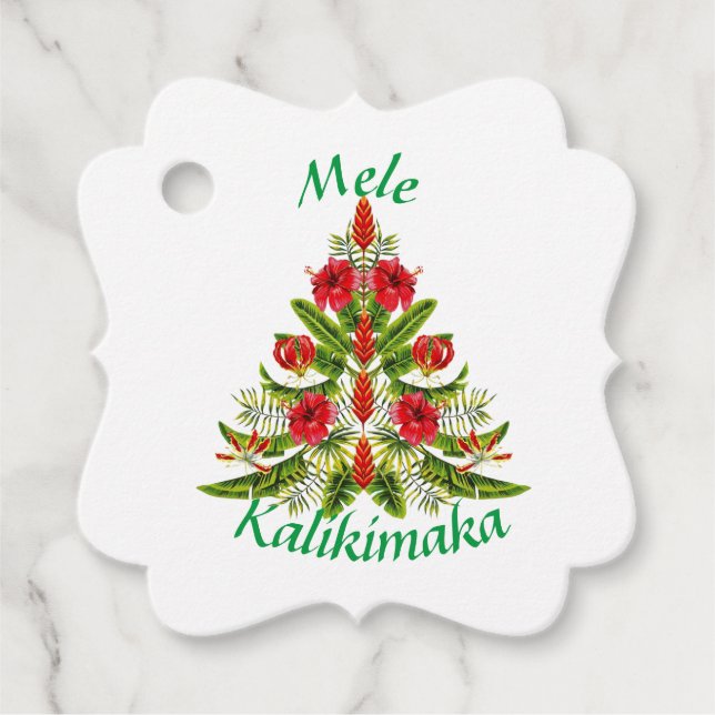 Hawaiian Floral Christmas Tree Gift Tag (Front)