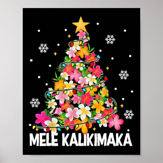 Hawaiian Floral Christmas Tree Mele Kalikimaka Tro Poster (Front)