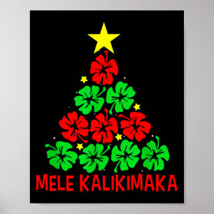 Hawaiian Floral Christmas Tree Mele Kalikimaka Tro Poster