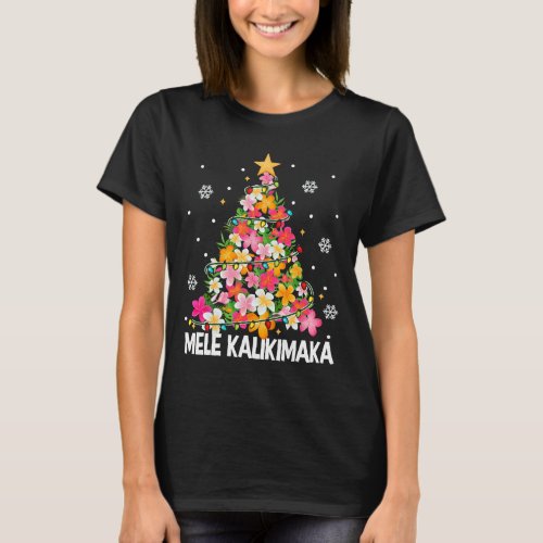 Hawaiian Floral Christmas Tree Mele Kalikimaka Tro T_Shirt