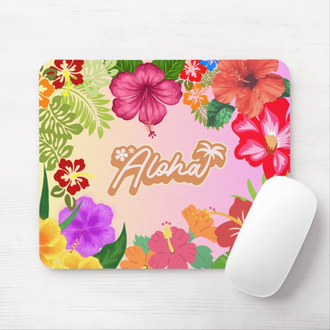 Hawaiian Floral Desk Accessory Mouse Pad (With Mouse)