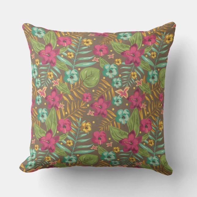"Hawaiian Floral Outdoor Pillow" Throw Pillow (Front)