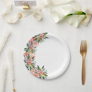 Hawaiian Floral Peach Pink Roses All Occasion Paper Plates