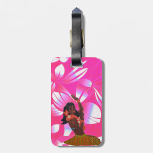 Hawaiian Floral Print with Hula Girl Luggage Tag