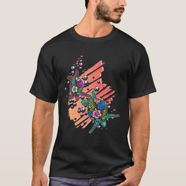 Hawaiian Floral Sea Turtle Ocean Sea Life Marine B T-Shirt (Front)