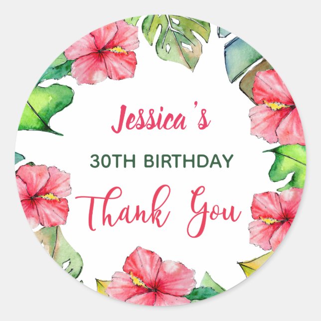 Hawaiian Floral  Thank You Birthday Classic Round Sticker (Front)