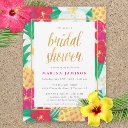Hawaiian Floral Tropical Bridal Shower Invitations