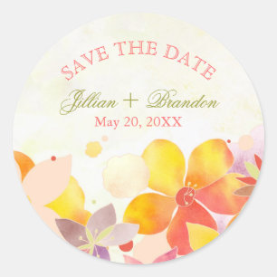 Hawaiian Floral Wedding Save the Date Classic Round Sticker
