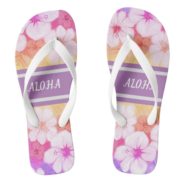 Hawaiian Flower Aloha 01 Flip Flops (Footbed)