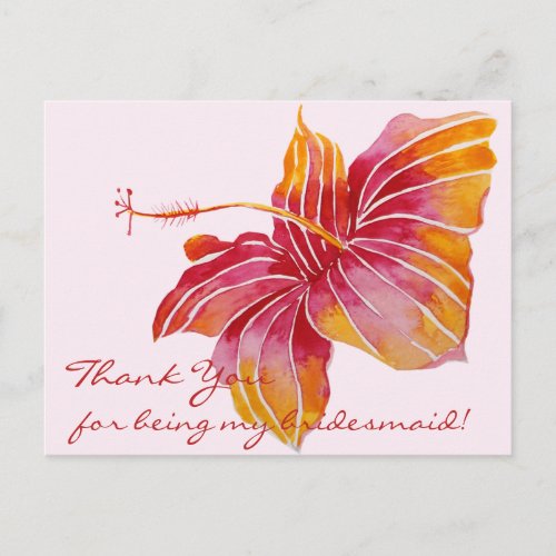 Hawaiian Flower Bridesmaid Thank You Postcard