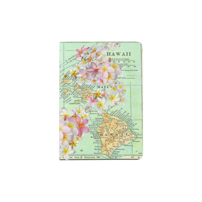 Hawaiian Flower Map Passport Holder (Front)