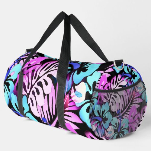 Hawaiian Flowered Pattern Pink Aqua Blue Duffle Bag