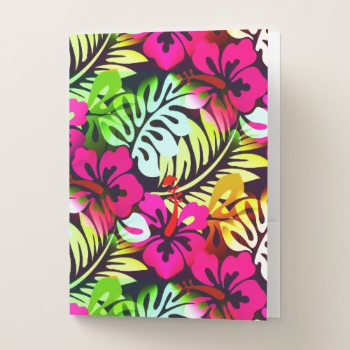 Hawaiian Flowered Pattern Pink Green Aqua Pocket Folder