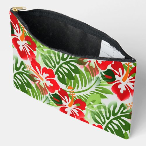Hawaiian Flowered Pattern Red Green Accessory Pouch