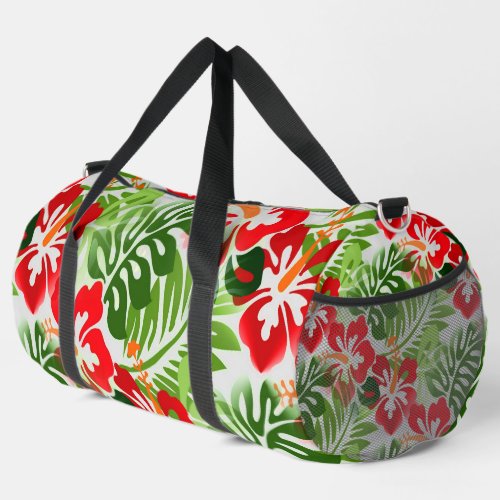 Hawaiian Flowered Pattern Red Green Duffle Bag