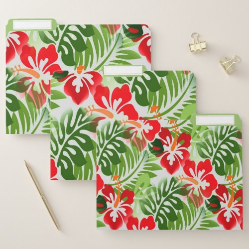 Hawaiian Flowered Pattern Red Green File Folder