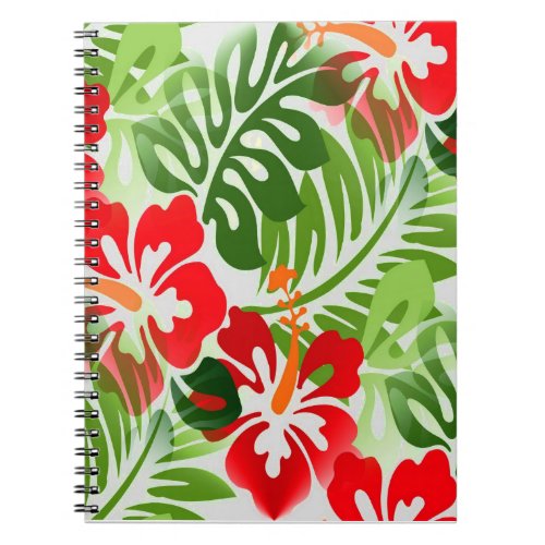 Hawaiian Flowered Pattern Red Green Notebook