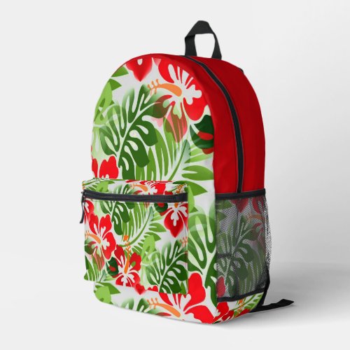 Hawaiian Flowered Pattern Red Green Printed Backpack