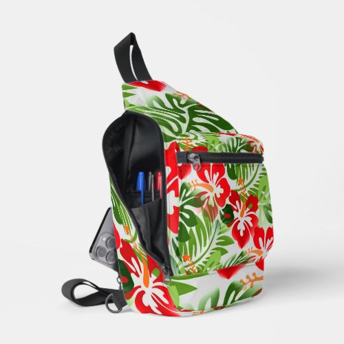 Hawaiian Flowered Pattern Red Green Sling Bag