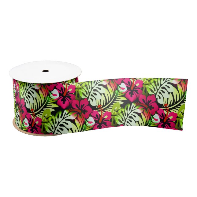 Hawaiian Flowered Pattern Tropical Christmas Satin Ribbon (Spool)
