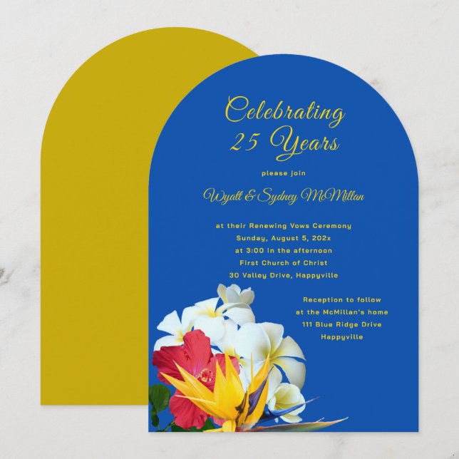 Hawaiian Flowers Anniversary Vows Ceremony Invitat Invitation (Front/Back)