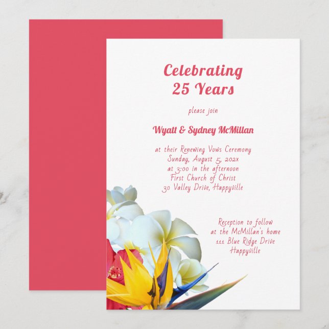 Hawaiian Flowers Anniversary Vows Ceremony Invitation (Front/Back)