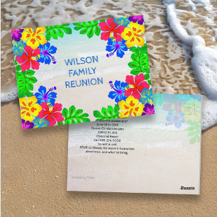 Hawaiian Flowers Border Family Reunion Postcard