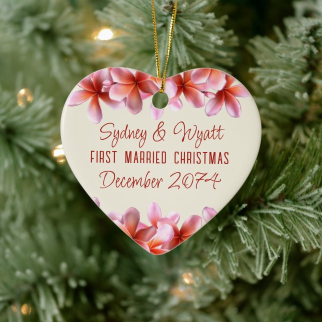 Hawaiian Flowers First Christmas Married Ceramic Ornament (Tree)