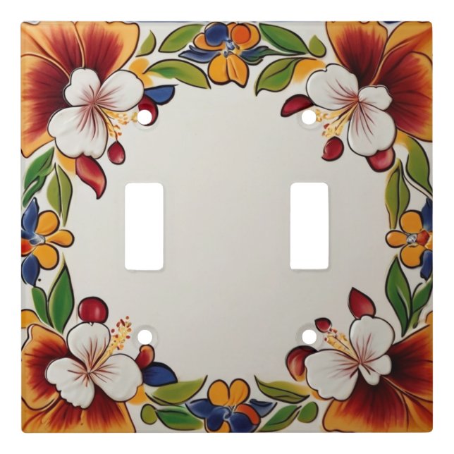 Hawaiian Flowers Floral Frame Border Cream Light Switch Cover (Front)