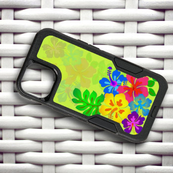 Hawaiian Flowers Hibiscus Leaves Lime Otterbox Iphone 14 Pro Case by millhill at Zazzle