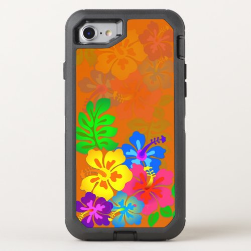 Hawaiian Flowers Hibiscus Leaves Orange OtterBox Defender iPhone SE87 Case