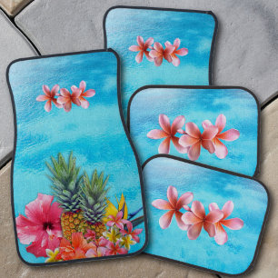 Hawaiian Flowers Pineapple Blue Water Car Floor Mat