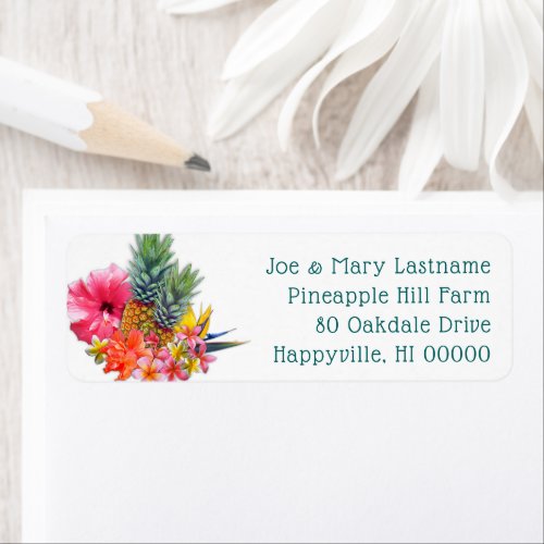 Hawaiian Flowers Pineapple Return Address Labels