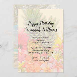 Hawaiian Flowers Pineapples Birthday Party Invite