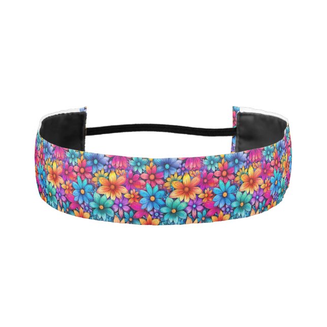 Hawaiian Flowers, Pink, Blue Athletic Headband (Front)