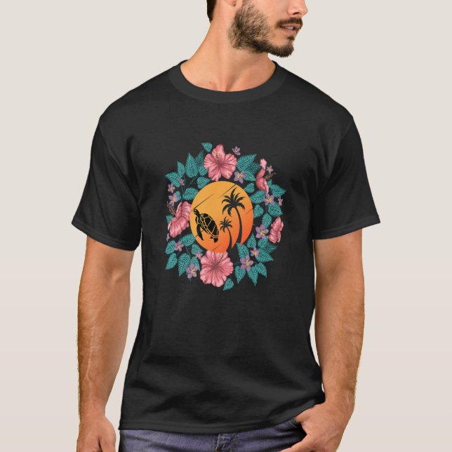 Hawaiian For Women Men Palms Hibiscus Hawaii Turtl T-Shirt (Front)