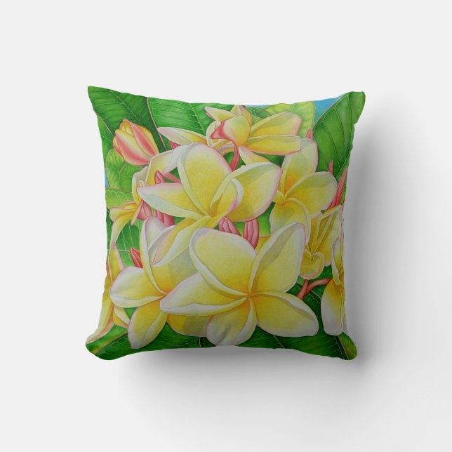 Hawaiian Frangipani Throw Pillow (Front)