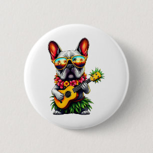 Hawaiian French Bulldog & Pineapple Ukulele Su Button