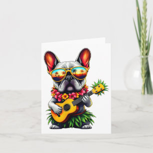 Hawaiian French Bulldog & Pineapple Ukulele Su Card