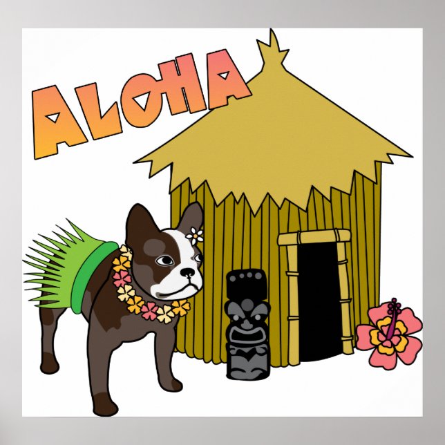 Hawaiian French Bulldog Hula Tiki Posters (Front)