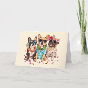 Hawaiian French Bulldogs Flower Lei Card