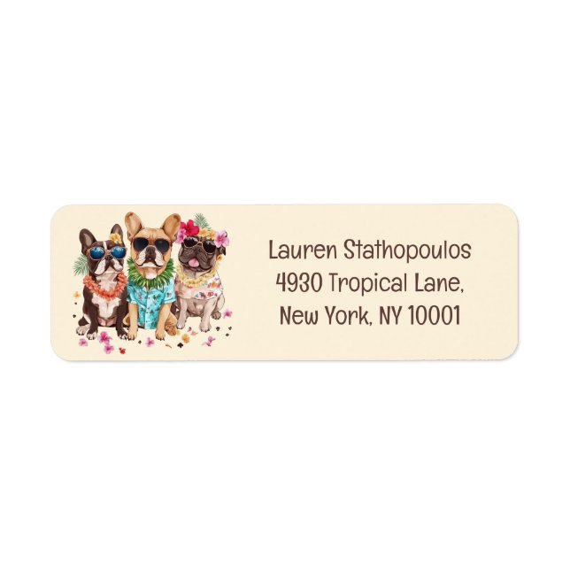 Hawaiian French Bulldogs Flower Lei Label (Front)