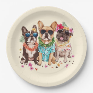 Hawaiian French Bulldogs Flower Lei Paper Plates