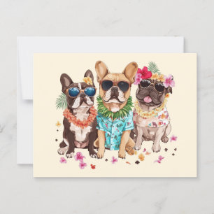 Hawaiian French Bulldogs Flower Lei Postcard
