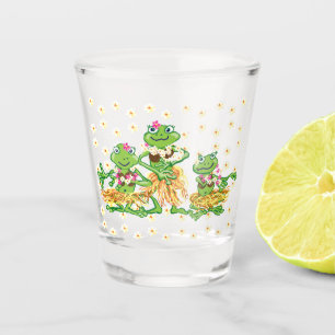 Hawaiian frog hula girls and frangipani shot glass