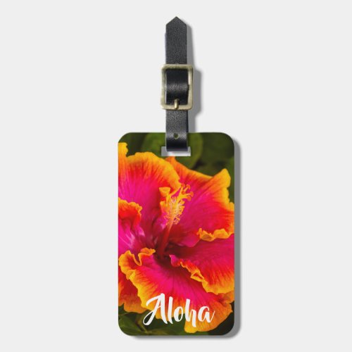 Hawaiian Fuchsia and Orange Hibiscus Kauai _ Aloha Luggage Tag