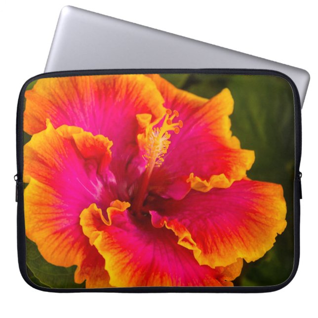 Hawaiian Fuchsia and Orange Hibiscus Wetsuit Laptop Sleeve (Front)