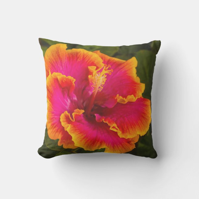 Hawaiian Fuchsia Hibiscus from Kauai Outdoor Pillow (Front)
