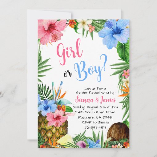 Hawaiian Gender Reveal, Aloha, Tropical Luau Invitation Zazzle